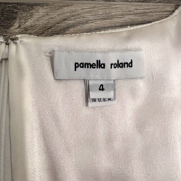 Pamella Roland White Beaded 100% Silk Made In The USA Size 4 Embossed Dress - Picture 8 of 14